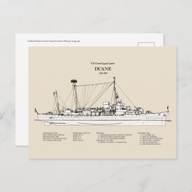 USCGC Duane wpg-33 - SBD Postcard (Front/Back)