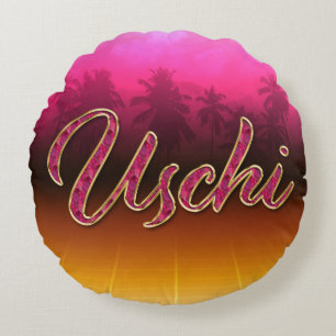 Uschi Vorname Name golden pink Kissen Round Cushion
