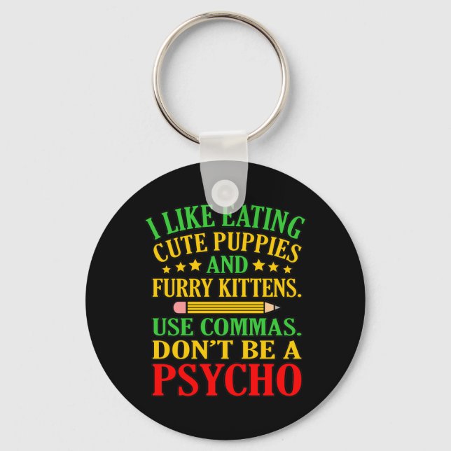 Use Commas English Language Teacher Teach Student Key Ring (Front)