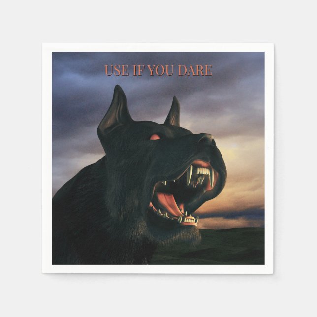 Use If You Dare. Big, black dog Napkin (Front)