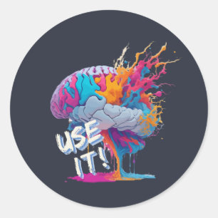 Use It - Colourful Splash Brain Classic Round Sticker