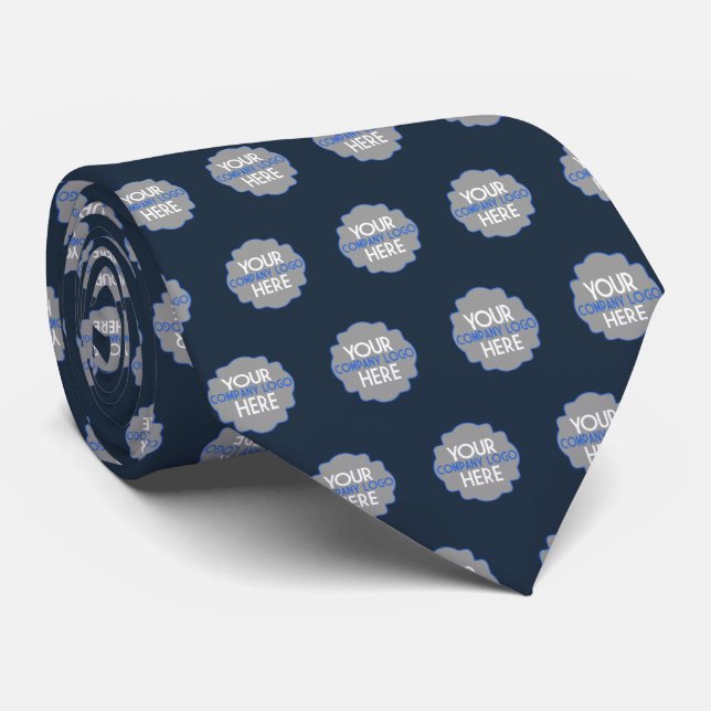 Use Own Business Logo Company Navy Blue Custom Tie (Rolled)