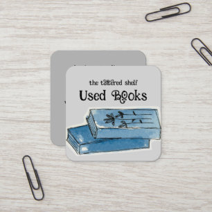 Used Books For Sale Bookstore Ink Drawing Square Business Card