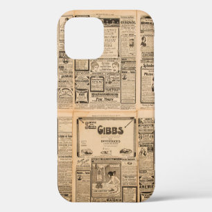 Used paper background. Old newspaper page with vin iPhone 12 Case