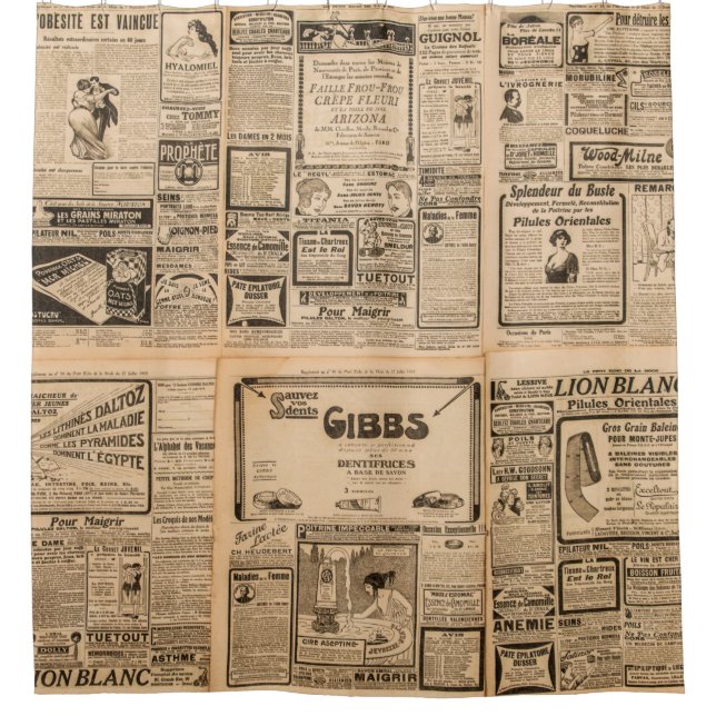 Used paper background. Old newspaper page with vin Shower Curtain (Front)