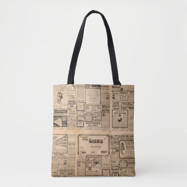 Used paper background. Old newspaper page with vin Tote Bag (Front)