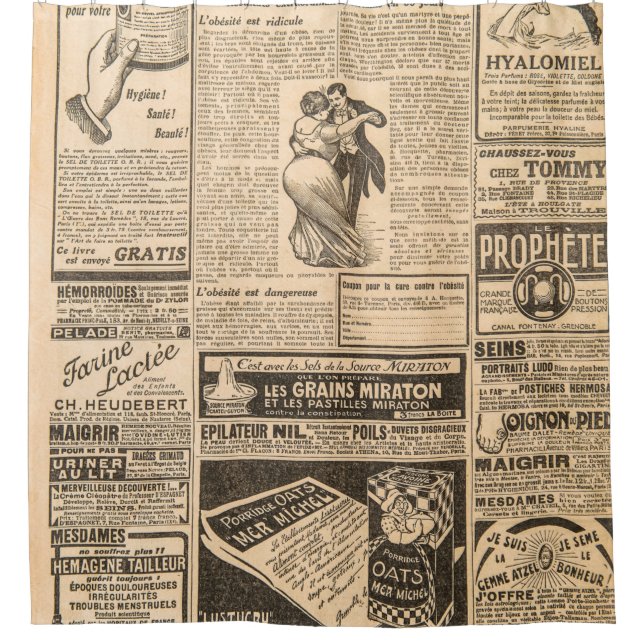 Used paper background. Old newspaper pages with vi Shower Curtain (Front)