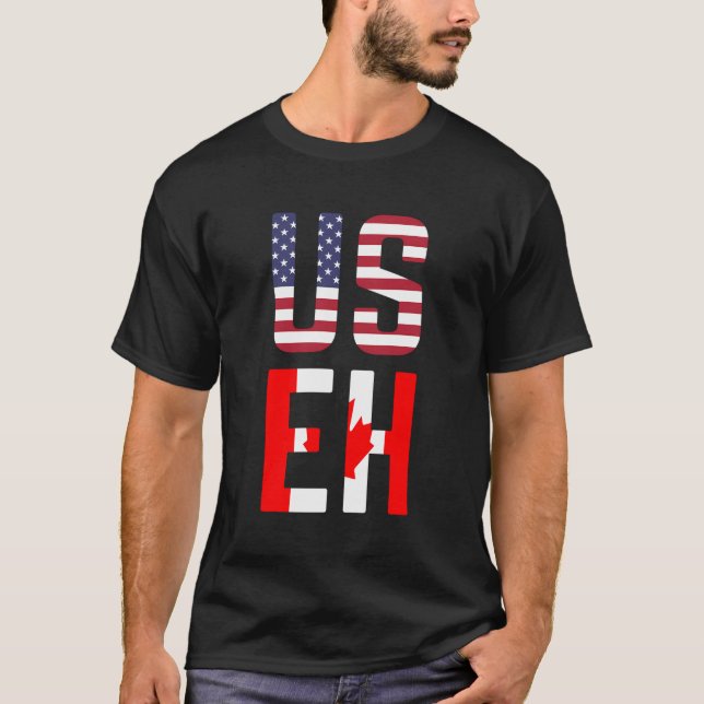 Useh America Canada Flag American Canadian T-Shirt (Front)