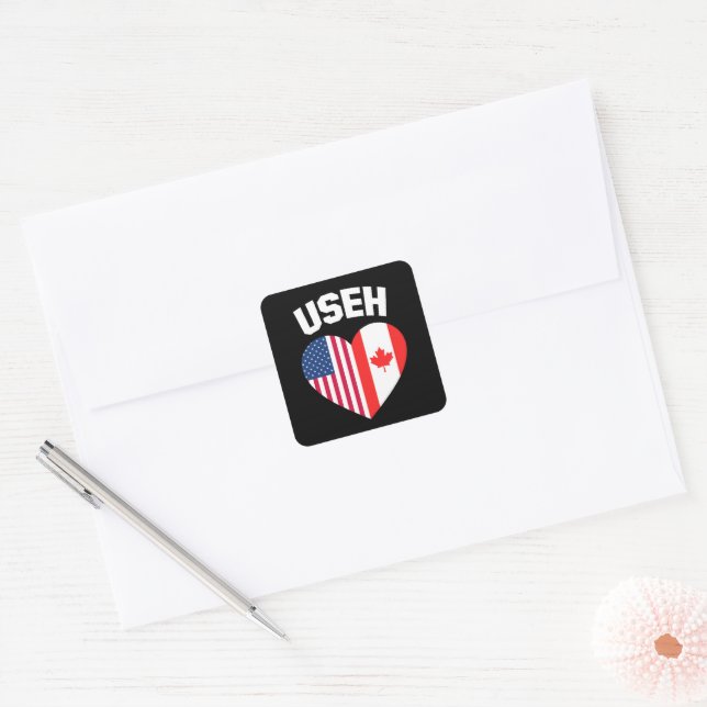 USEH America Canada Flag Funny American Canadian Square Sticker (Envelope)