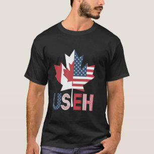 USEH Half Canadian American Canada Maple Leaf Amer T-Shirt