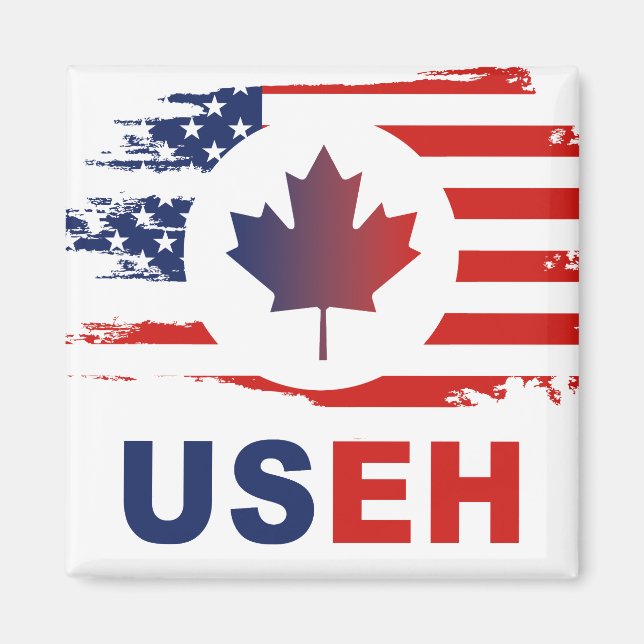 USEH Half Canadian American Canada USA Flag United Magnet (Front)