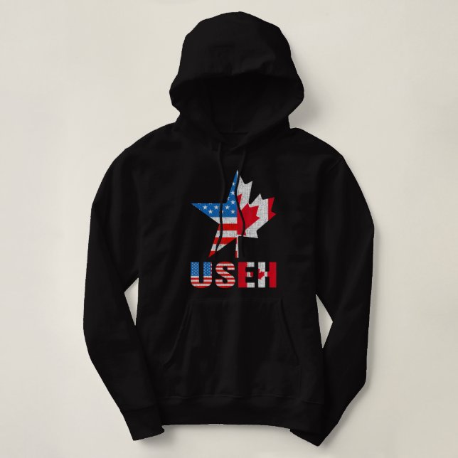 Useh Leaf Canadian American Flag Maple Canada Usa  Hoodie (Design Front)