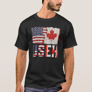 Useh Maple Leaf Canadian American Flag Proud Ameri T-Shirt