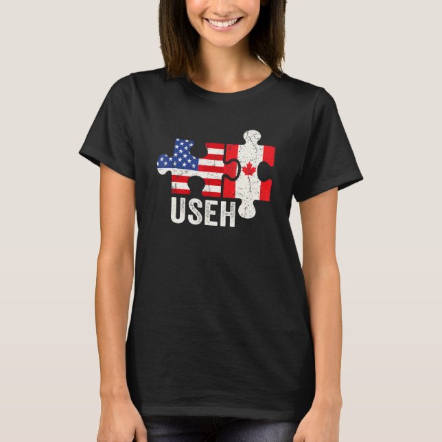 Useh Maple Leaf Canadian American Flag Proud Ameri T-Shirt (Front)