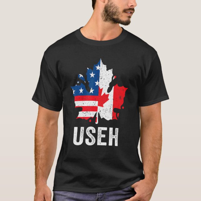 Useh Maple Leaf Canadian American Flag Proud Ameri T-Shirt (Front)
