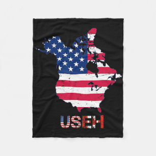 Useh Trump Canada Usa 51st State Map American Flag Fleece Blanket