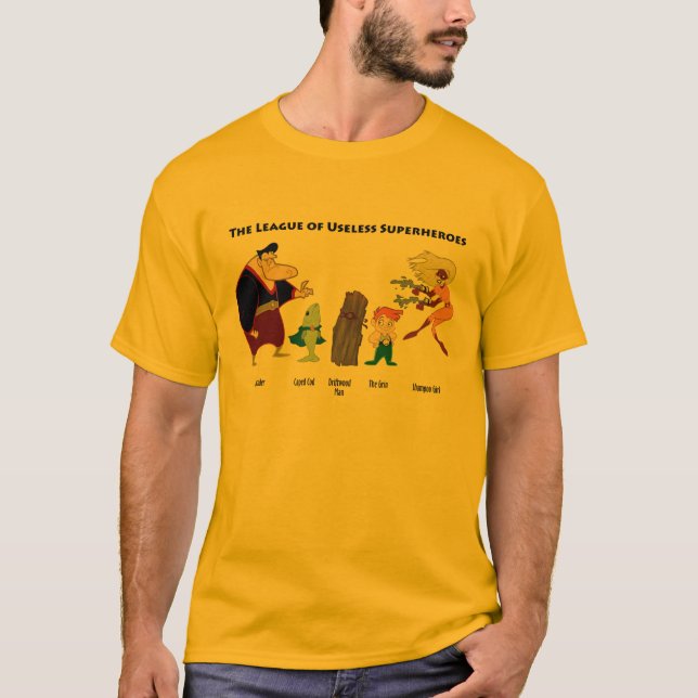 Useless Superheroes on Colour T-Shirt (Front)