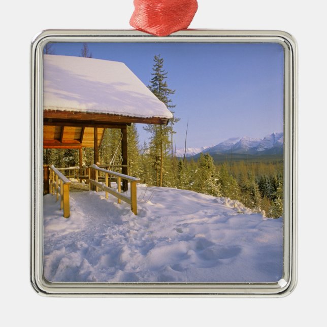 USFS Schnauss Cabin rental in Winter ovelooking Metal Ornament (Front)