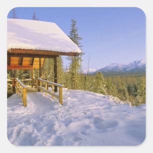 USFS Schnauss Cabin rental in Winter ovelooking Square Sticker