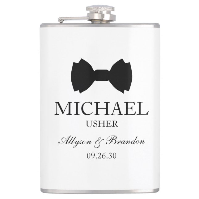 Usher Black Bow Tie Hip Flask (Front)