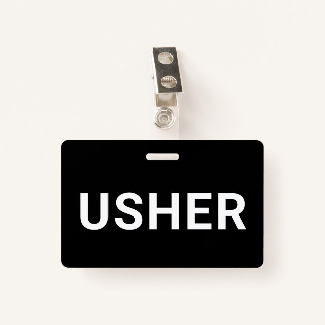 Usher Black ID Badge (Front with Clip)