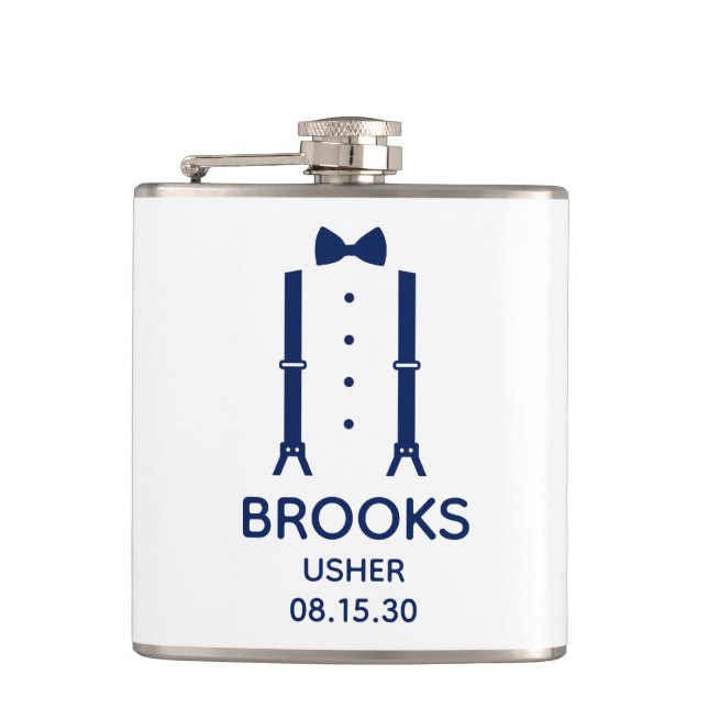 Usher Blue Bow Tie Hip Flask (Front)