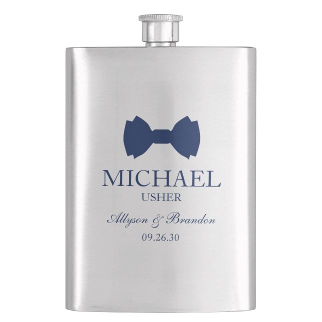 Usher Blue Bow Tie Hip Flask (Front)
