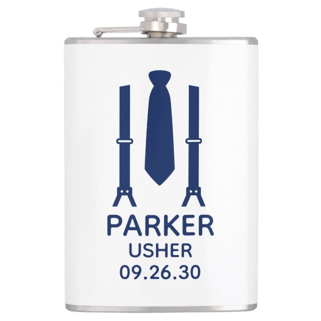 Usher Blue Tie Hip Flask (Front)