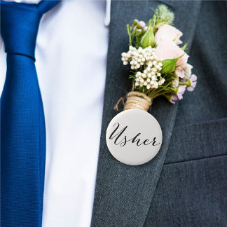 Usher Calligraphy Script Chic Wedding Bridal Party 6 Cm Round Badge