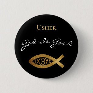 Usher Christian Church God Is Good Modern Black 6 Cm Round Badge