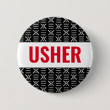 Usher or Name Button Pin on African Mud Cloth