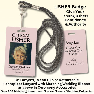 USHER Photo Official Badge Pink Roses & Doves ID Badge