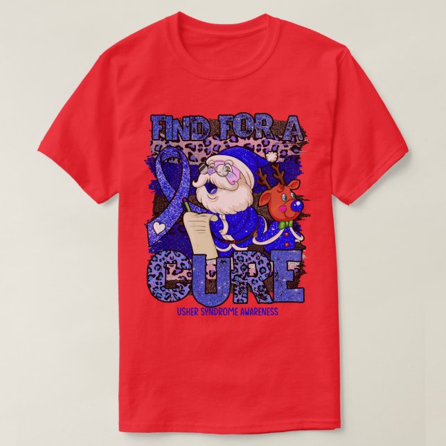 Usher Syndrome Awareness leopard christmas cure sa T-Shirt (Design Front)