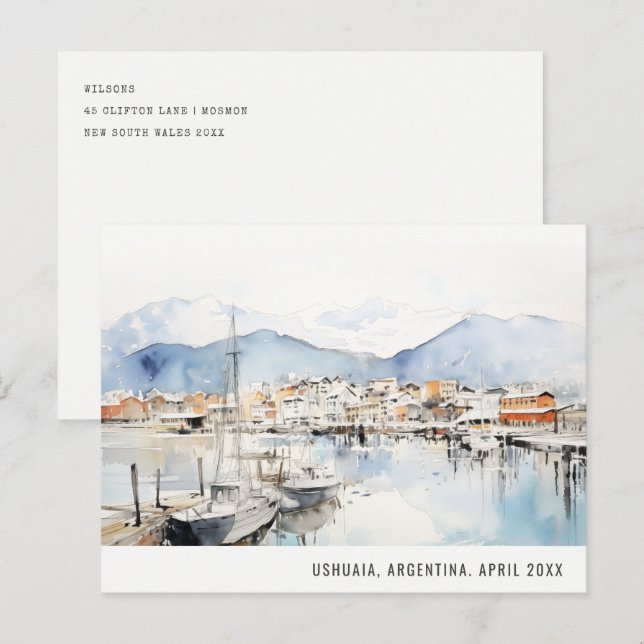 Ushuaia Argentina Landscape Watercolor Travel Holiday Postcard (Front/Back)