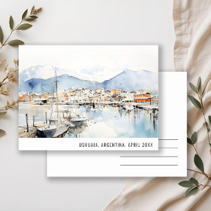 Ushuaia Argentina Landscape Watercolor Travel Holiday Postcard