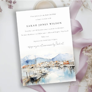 Ushuaia Argentina Watercolor Landscape Baby Shower Invitation