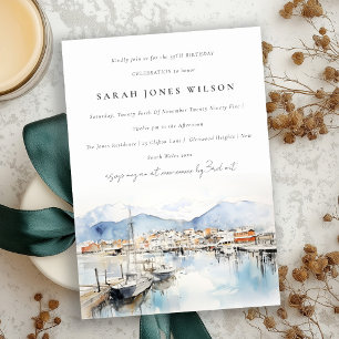 Ushuaia, Argentina Watercolor Landscape Birthday Invitation