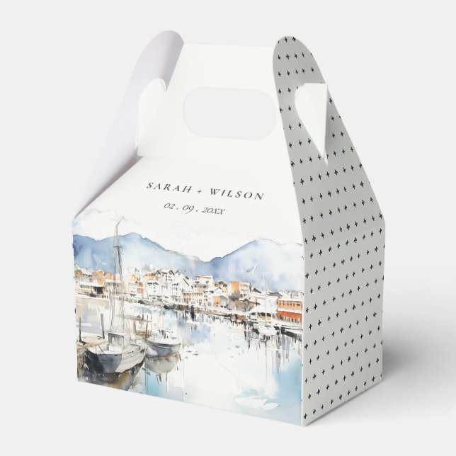 Ushuaia, Argentina Watercolor Landscape Wedding Favour Box (Front Side)