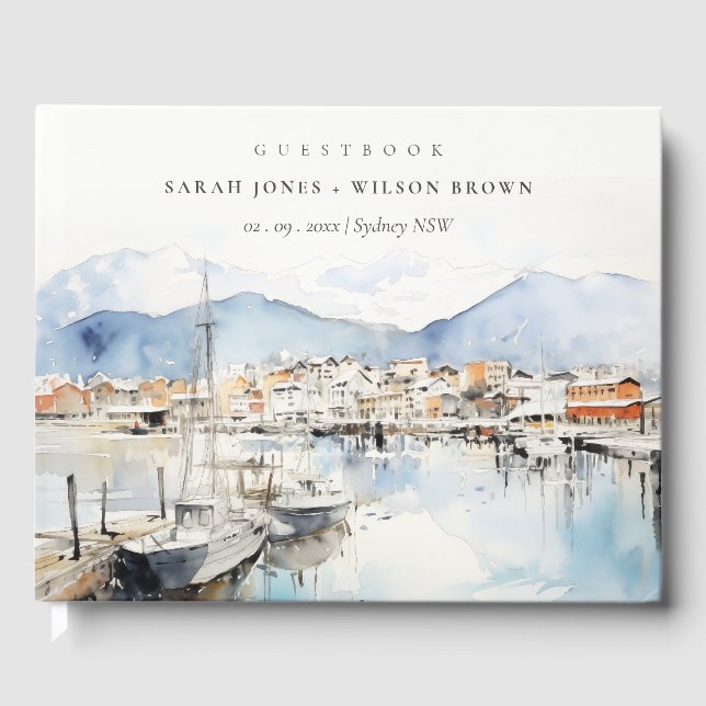 Ushuaia, Argentina Watercolor Landscape Wedding Guest Book (Front)