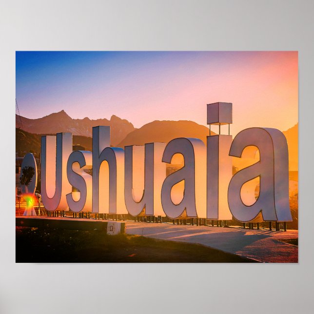 Ushuaia letters over coast landscape poster (Front)