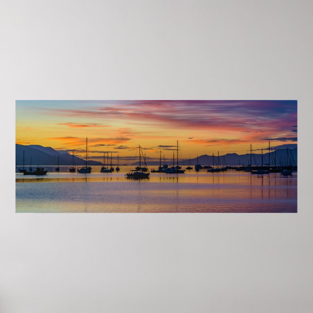 Ushuaia port sunset landscape scene poster (Front)