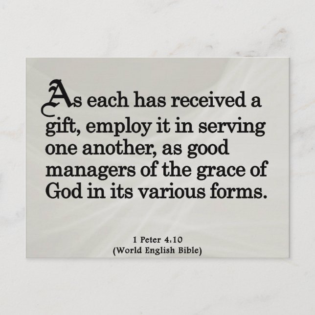 Using Gifts from God 1 Peter 4:10 Postcard (Front)