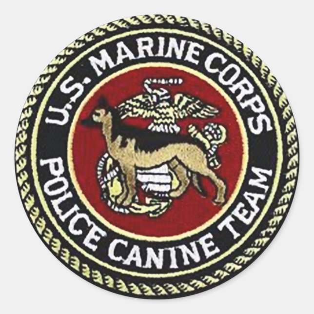 USMC CANINE TEAM CLASSIC ROUND STICKER (Front)