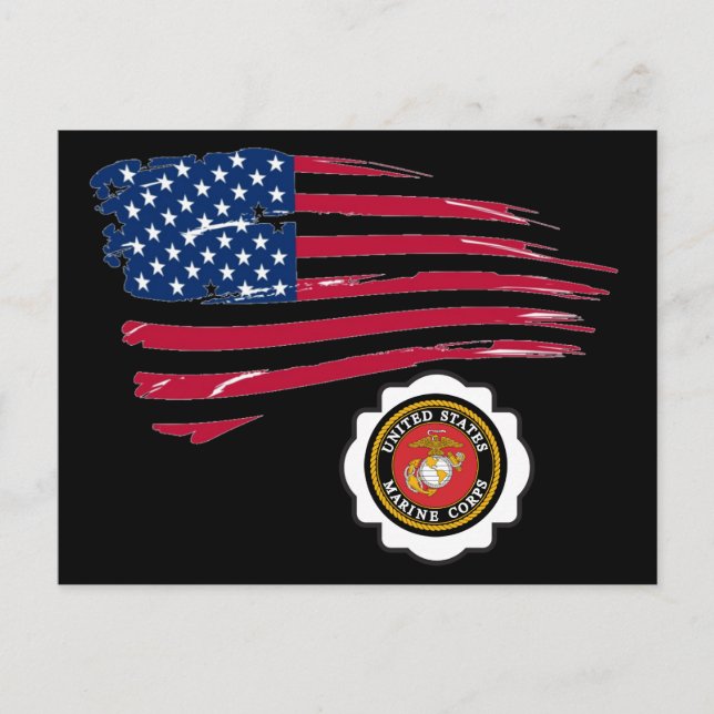 USMC Emblem and US Flag Postcard (Front)