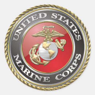 USMC Emblem & Uniform [3D] Classic Round Sticker