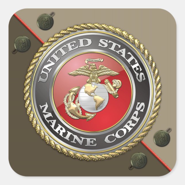 USMC Emblem & Uniform [3D] Square Sticker (Front)