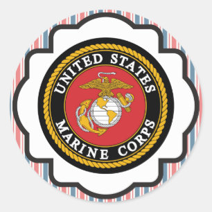 USMC Emblem with Red, White and Blue Stripes Classic Round Sticker