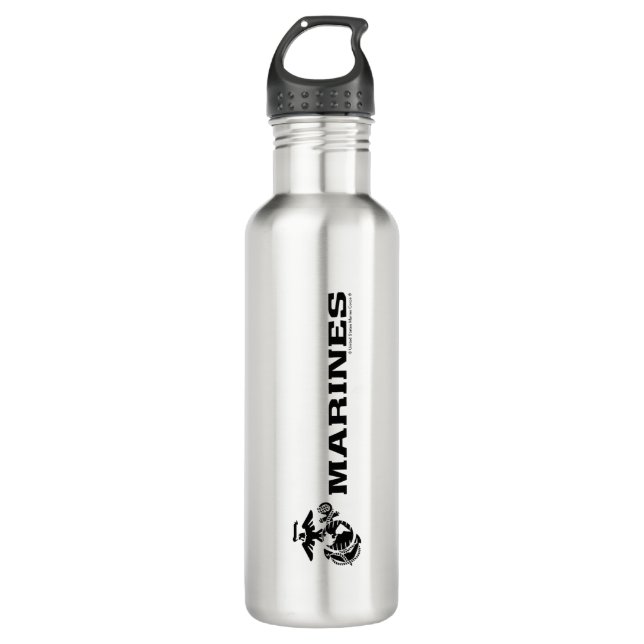 USMC Logo Stacked Black Logo 710 Ml Water Bottle (Front)