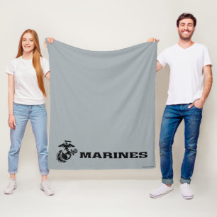 USMC Logo Stacked Black Logo Fleece Blanket