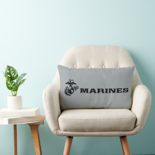 USMC Logo Stacked Black Logo Lumbar Cushion